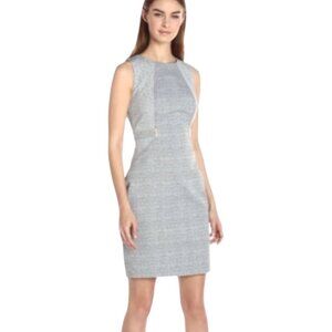 Calvin Klein Gray/White Blocked Jacquard Sheath Dress, Women's Size 12